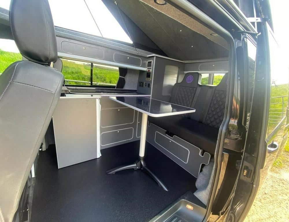 Large van camper conversion interior kitchen layout